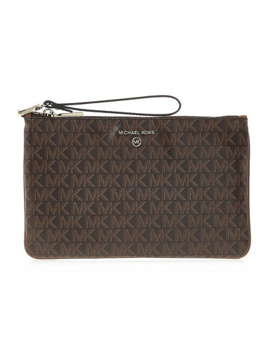 Jet Set Monogram Leather Clutch Bag Brown - MICHAEL KORS - BALAAN 1