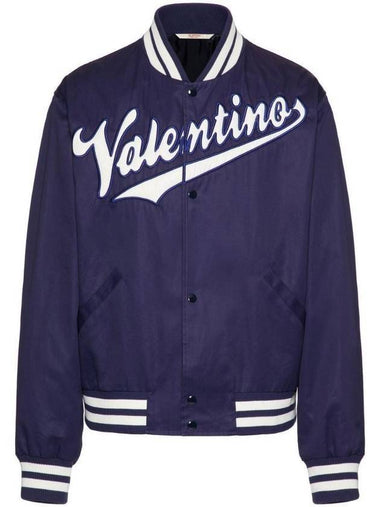 Embroidered Logo Cotton Bomber Jacket Blue - VALENTINO - BALAAN 1