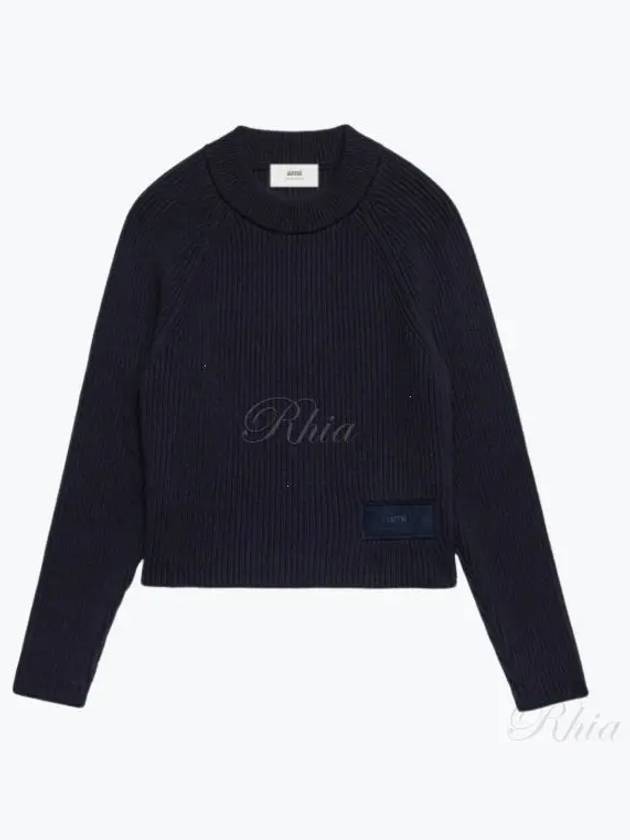 Logo Patch Wool Knit Top Night Blue - AMI - BALAAN 2