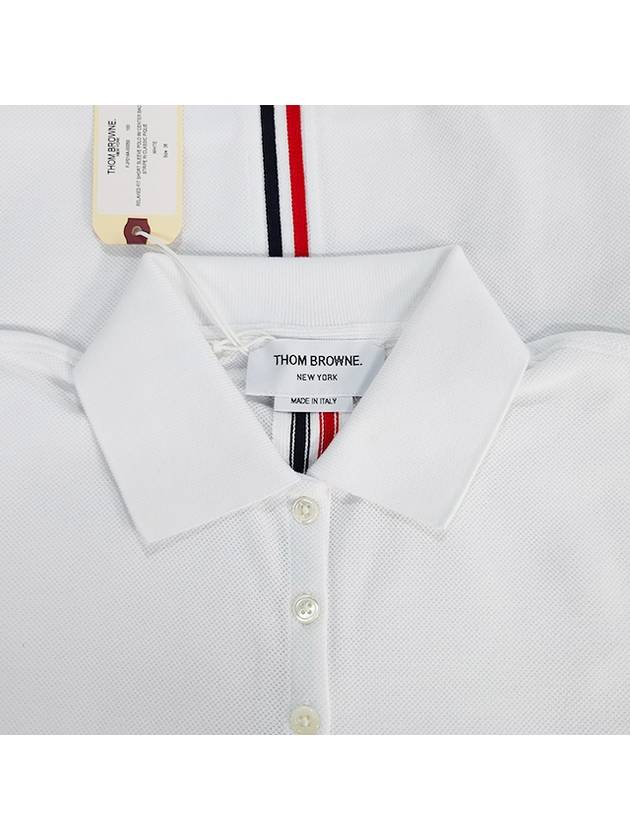 Classic Pique Center Back Stripe Relaxed Fit Short Sleeve Polo Shirt White - THOM BROWNE - BALAAN 8