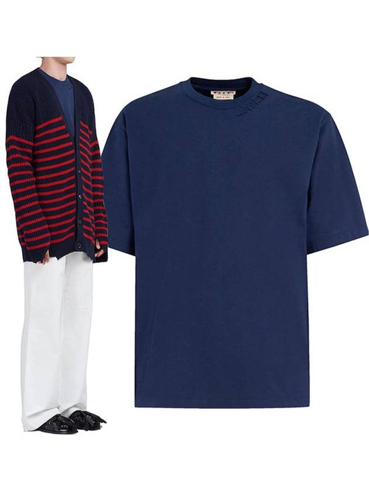 Crew Neck Short Sleeve T-Shirt Blue Marine - MARNI - BALAAN 2