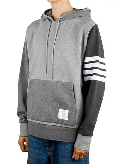 Panel Drawstring Cotton Hoodie Grey - THOM BROWNE - BALAAN 2