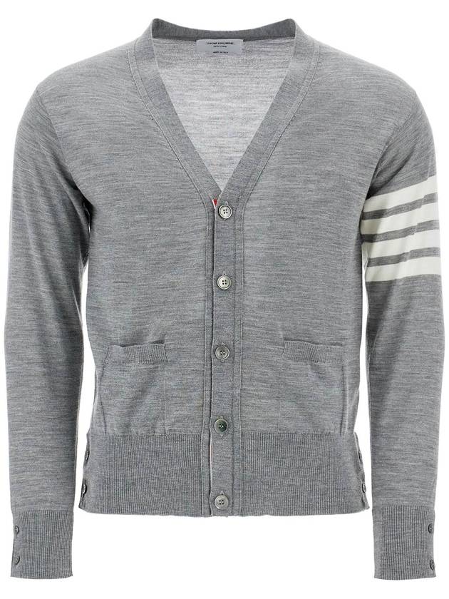 Men's Sustainable Classic Diagonal Wool Cardigan Pale Grey - THOM BROWNE - BALAAN 2