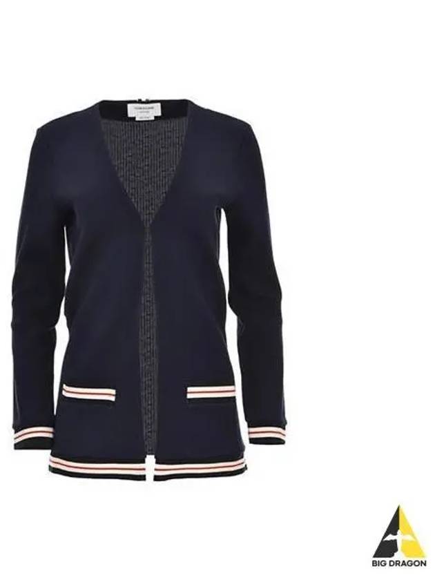 Women s Lined V neck Cardigan Navy FJT265A J0068 - THOM BROWNE - BALAAN 1