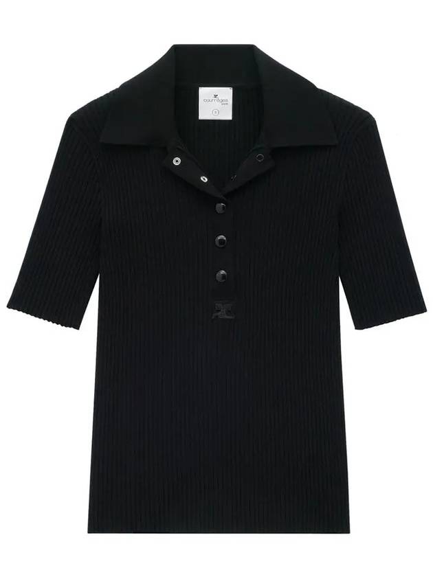 Iconic Logo Rib Short Sleeve Polo Knit Top Black - COURREGES - BALAAN 3