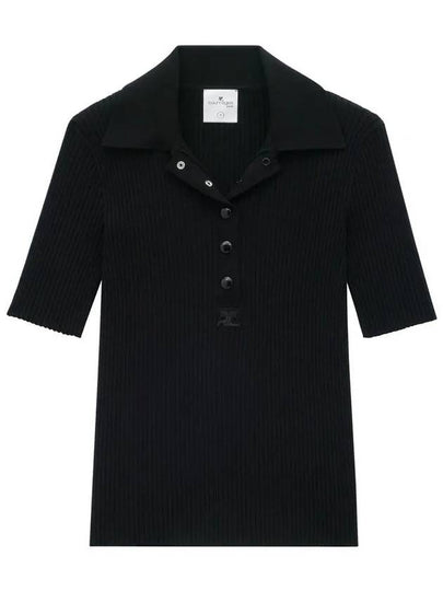 Iconic Logo Rib Short Sleeve Polo Knit Top Black - COURREGES - BALAAN 2