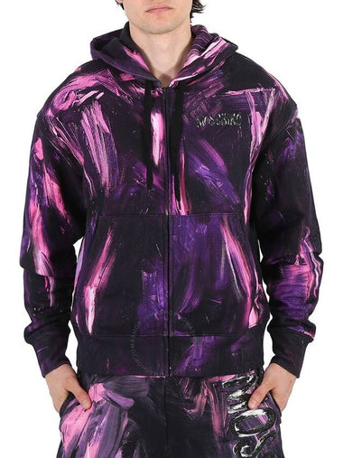 Men s Hooded Jacket Zip up Moschino Purple Painting Sweatshirt Brand Size 46 US 36 - MOSCHINO - BALAAN 1