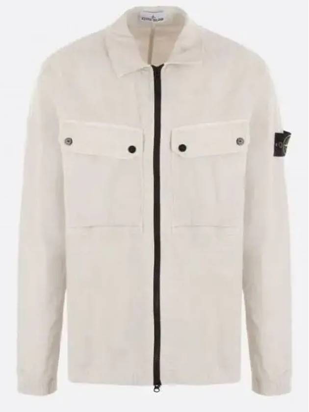 Brushed Organic Cotton Overshirt Jacket White - STONE ISLAND - BALAAN 2