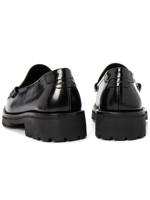 Women's Chunky Penny Slippers Smooth Leather Loafers Black - SAINT LAURENT - BALAAN.