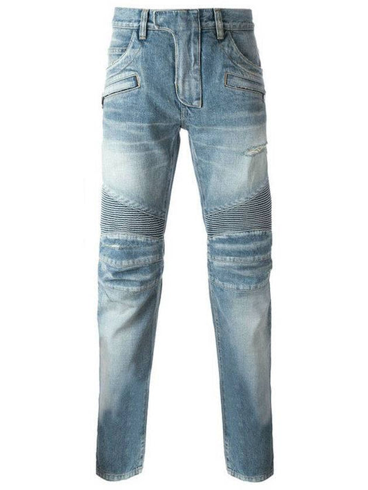 Men's Regular Fit Biker Jeans Light Blue - BALMAIN - BALAAN 1