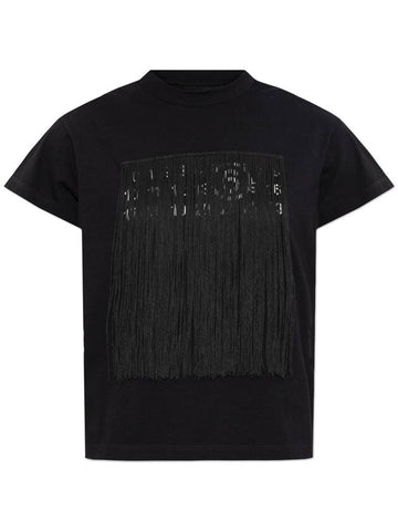 MM6 Maison Margiela Fringe T-shirt, Women's, Black - MAISON MARGIELA - BALAAN 1