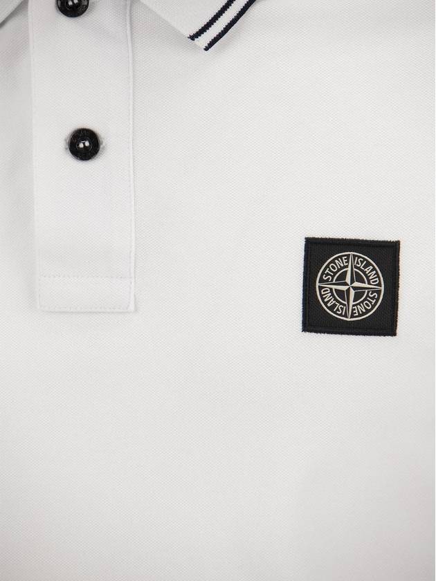 Stretch Cotton Pique Short Sleeve Polo Shirt White - STONE ISLAND - BALAAN 5