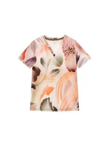 30 9 29 Women s Flower Print V Neck T Shirt Orange 270019 - PAUL SMITH - BALAAN 1