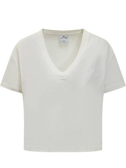 Embroidered Logo V-neck Crop Short Sleeve T-shirt White - COURREGES - BALAAN 2