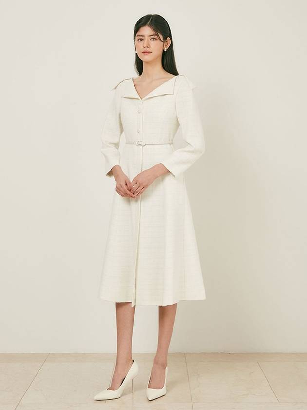 Women's Victoria Tweed Flared Midi Dress Ivory - AME - BALAAN 6