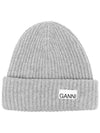 Logo Patch Knit Beanie Grey - GANNI - BALAAN 2