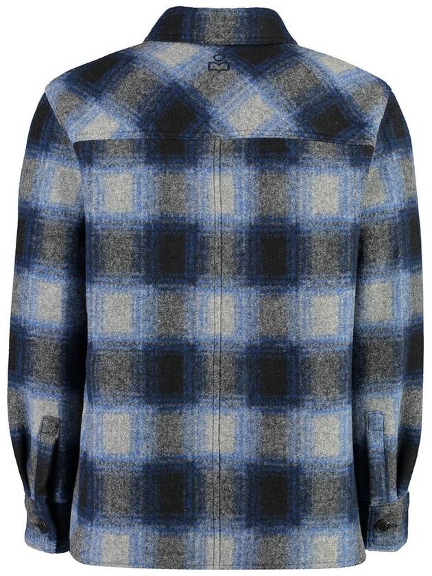 Kervon Check Oversized Shirt Jacket Navy - ISABEL MARANT - BALAAN 3