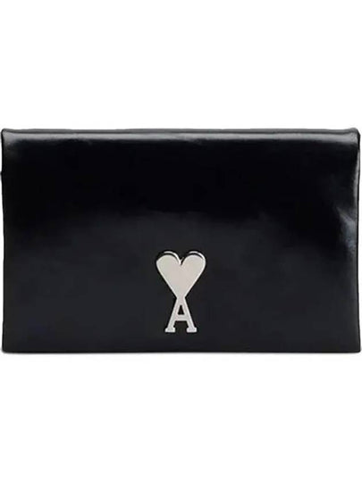 Heart Logo Plaque Leather Chain Long Wallet Black - AMI - BALAAN 2