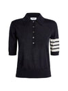 Women's Diagonal Striped Relaxed Fit Wool Polo Shirt Navy - THOM BROWNE - BALAAN 3