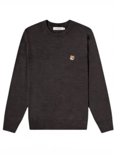 Fox Head Patch Regular Round Neck Pullover Knit Top Anthracite Melange - MAISON KITSUNE - BALAAN 2