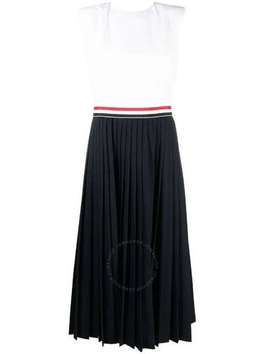 Thom Browne Ladies Navy Gabardine Narrow Pleated Dress, Brand Size 36 (US Size 4) - THOM BROWNE - BALAAN 1