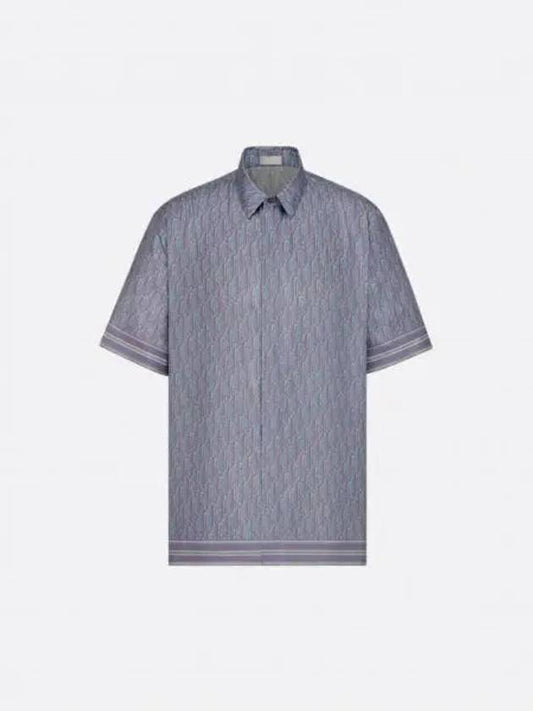 Oblique Short Sleeve Shirt Blue - DIOR - BALAAN 2