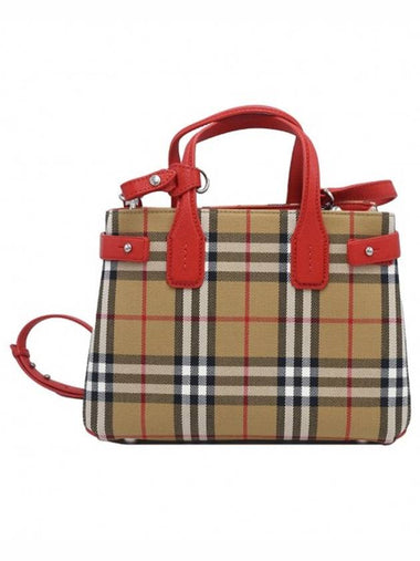 Women s Burberry 4076947 Red Trim Check Banner Small Tote 2WAY gt bag Gangbuk used luxury goods - BURBERRY - BALAAN 1