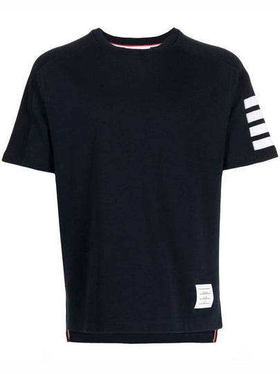 4-Bar Striped Cotton Short Sleeve T-Shirt Navy - THOM BROWNE - BALAAN 2