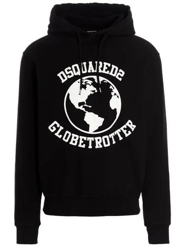 GLOBETROTTER logo print hood black - DSQUARED2 - BALAAN 1