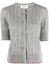 Cable Pointelle Striped Donegal Wool Short Sleeve Cardigan Light Grey - THOM BROWNE - BALAAN 1