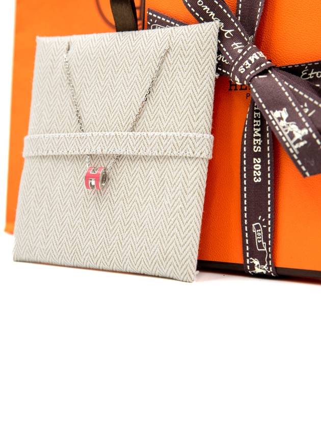 Women s Necklace Mini Pop Ache H Pendant Pink Silver Chain - HERMES - BALAAN 4