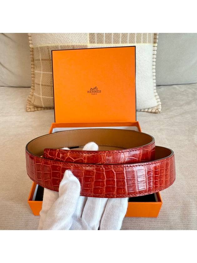 H Buckle Men s Belt Reversible Crocodile Gold Plated Size 90 - HERMES - BALAAN 3