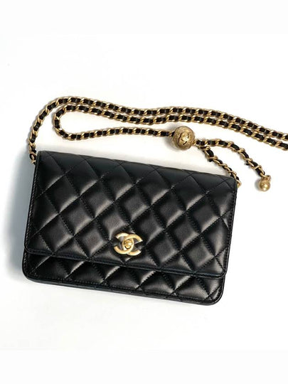 Wallet On Chain Crossbody Bag Lambskin Gold Black - CHANEL - BALAAN 2