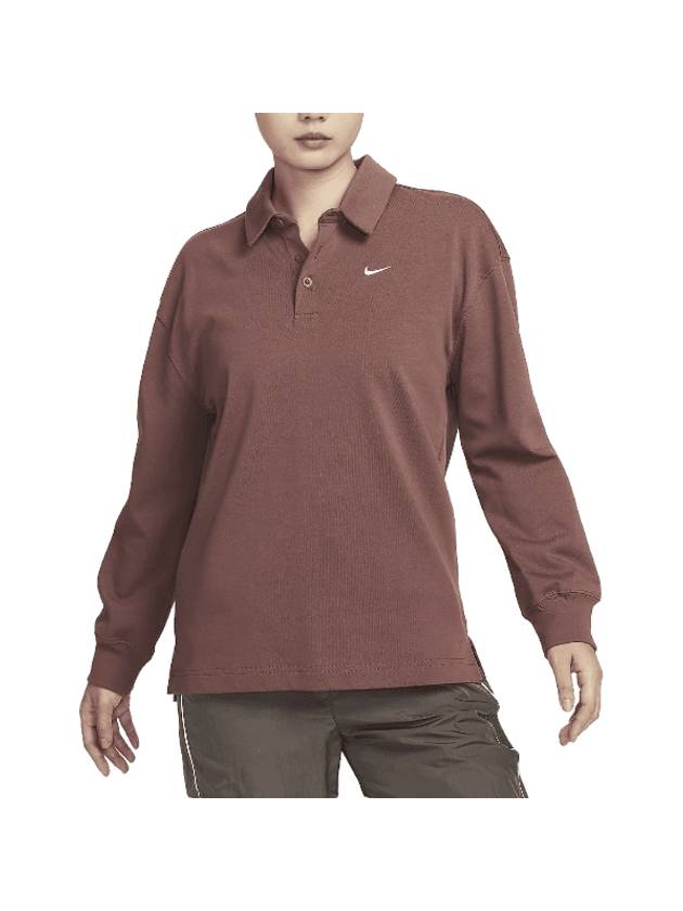 Sportswear Essentials Oversized Long Sleeve Polo W Red Sepia FZ5814 218 - NIKE - BALAAN 1