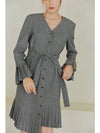 Gingham Pleated Blazer Wool Midi Dress Grey - AILE DE - BALAAN 4