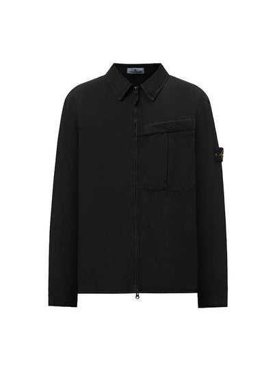 Organic Cotton Shirt Zip Up Jacket Black - STONE ISLAND - BALAAN 2