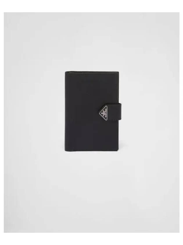 Triangle Logo Saffiano Leather Passport Wallet Black - PRADA - BALAAN 2