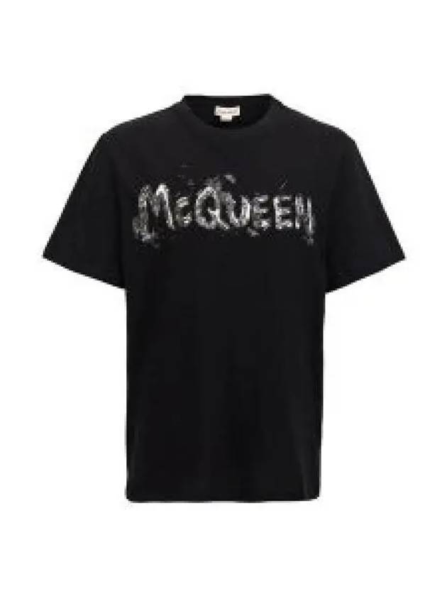 Logo Print Short Sleeve T-Shirt Black - ALEXANDER MCQUEEN - BALAAN 2