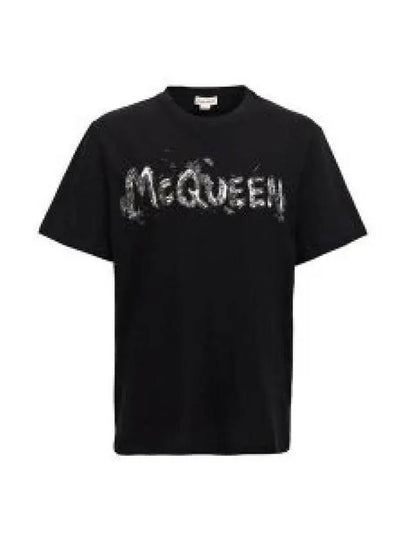 Logo Print Short Sleeve T-Shirt Black - ALEXANDER MCQUEEN - BALAAN 2