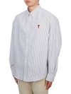 Heart Logo Stripe Oversized Fit Long Sleeve Shirt White - AMI - BALAAN 3