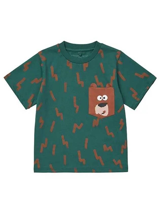 Stella McCartney TT8P71 Z1394 719MA Lightning Bolt Print Teddy Bear Chest Pocket Junior Short Sleeve Tee - STELLA MCCARTNEY - BALAAN 3