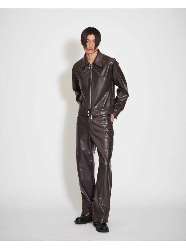 Round Line Leather Wide Pants Brown - MONTSENU - BALAAN 4