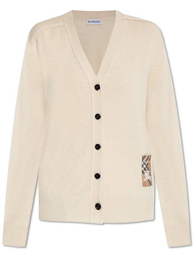 Burberry Wool Cardigan With Logo Patch, Women's, Cream - BURBERRY - BALAAN 1