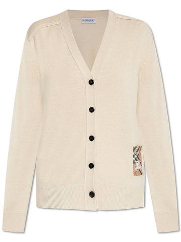 Burberry Wool Cardigan With Logo Patch, Women's, Cream - BURBERRY - BALAAN 1