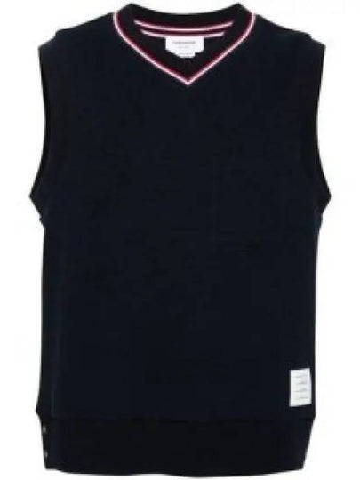 Logo Patch Ribbed Vest Navy - THOM BROWNE - BALAAN 2