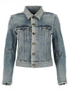 Women's Destroyed Rodeo Stonewash Cutting Short Denim Jacket Blue - SAINT LAURENT - BALAAN 2