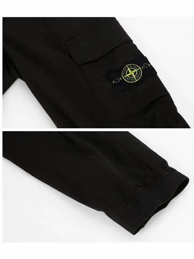 Stretch Cotton Tela Paracadute Cargo Straight Pants Black - STONE ISLAND - BALAAN 7