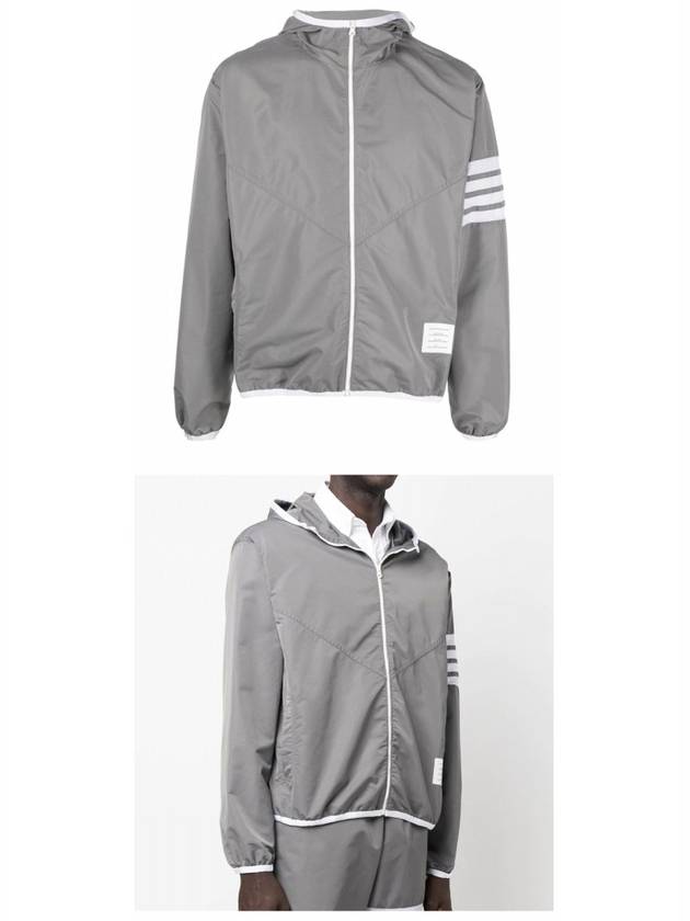 Military Ripstop Mesh 4-Bar Packable Hooded Jacket Grey - THOM BROWNE - BALAAN 5