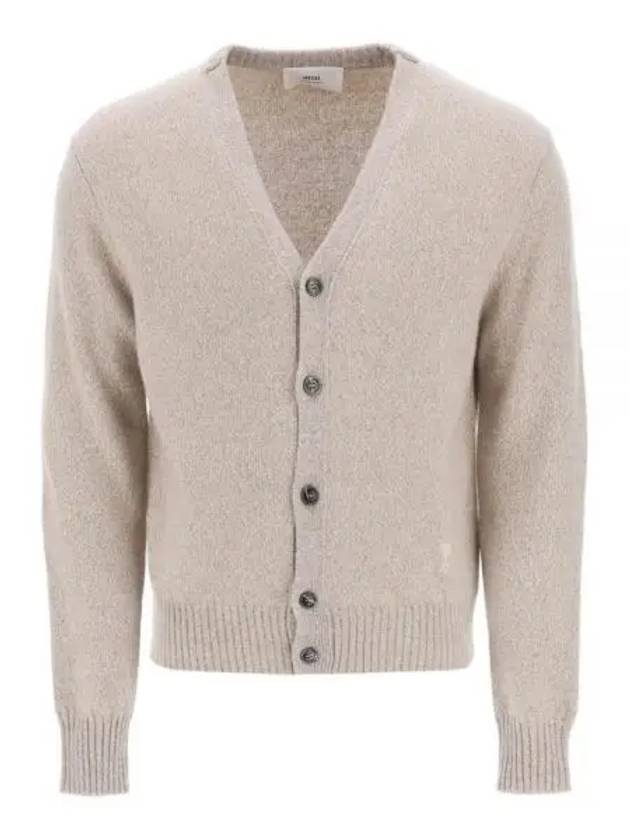 Heart Logo V-Neck Cashmere Cardigan Heather Champagne - AMI - BALAAN 2