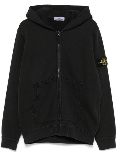 Logo Patch Zip-Up Hoodie Black - STONE ISLAND - BALAAN 2